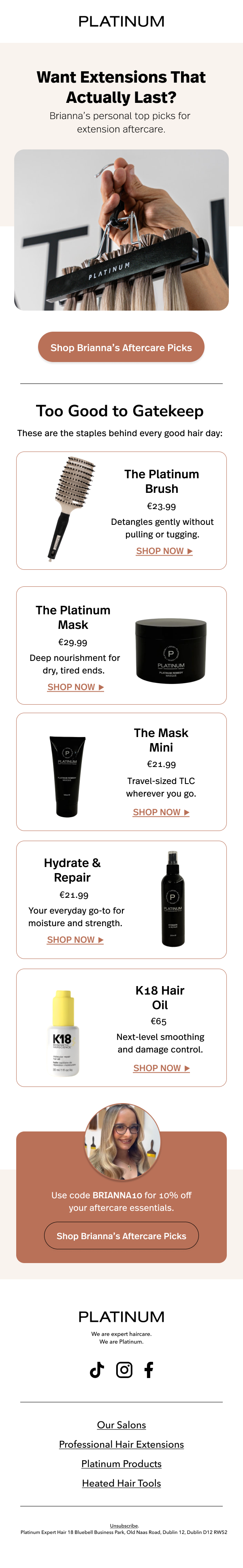 Platinum aftercare email