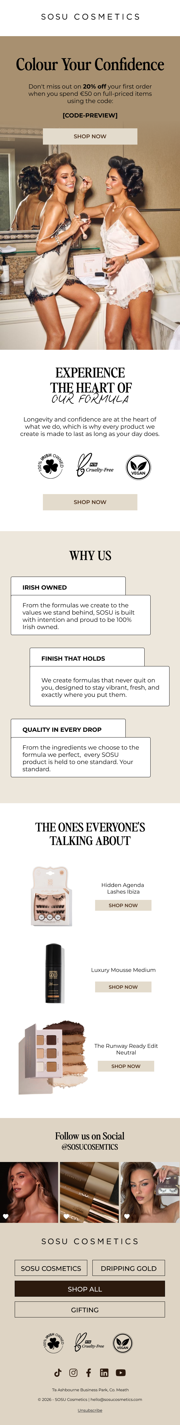 SOSU Cosmetics welcome email